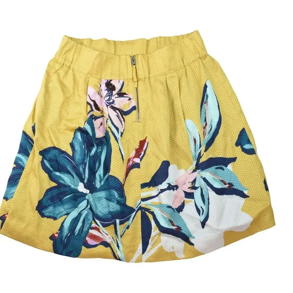 Maeve Anthropologie Yellow Floral Jacquard Textured Mini Skirt Size 14 - Picture 8 of 11